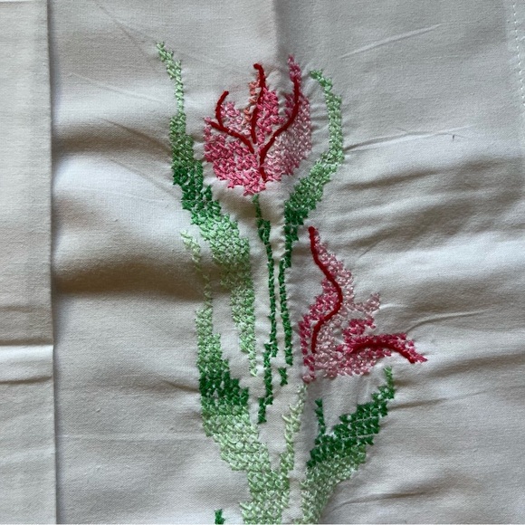 Floral Embroidered pillow cases. Hand cross stitched. Cotton/Polyester. New - Picture 3 of 7